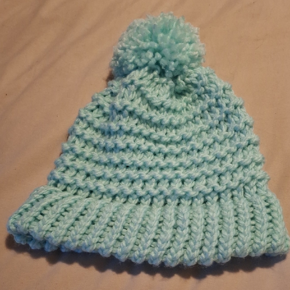 Hand-knit Light Turquoise Winter Hat